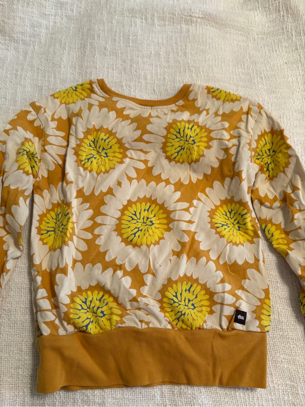Tea Collection Girl’s Sunflower Print Sweatshirt - Mustard & White size 4